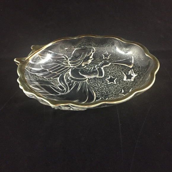 MIKASA Angel Song Gold Trim Clear Glass Candy Sweets Nuts Trinket Dish Christmas - Picture 3 of 9